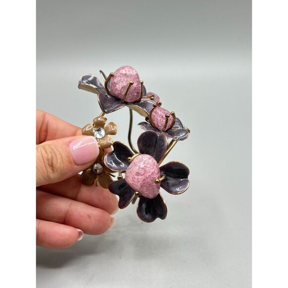 Floral Cuff Bracelet Crackled Glass Rhinestones & Enamels Statement Bracelet - Picture 7 of 12